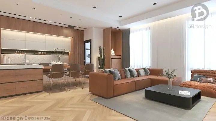 Mẫu Thiết Kế Phòng Khách Liền Bếp Đẹp