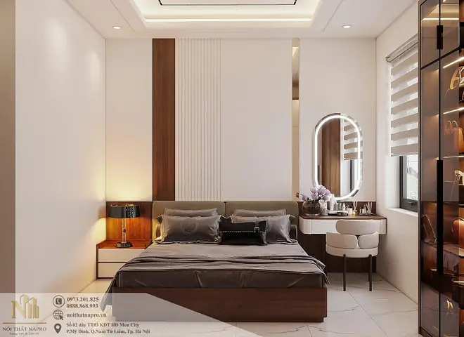 2. Ý tưởng thiết kế, bố trí sắp xếp nội thất phòng ngủ 20m2 cho nha anh Giang
