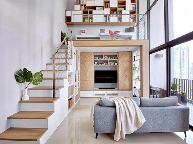 6. Mẫu phòng khách gác lửng kết hợp phòng đọc sách 6. Mẫu phòng khách gác lửng kết hợp phòng đọc sách