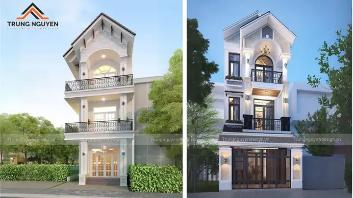 Mẫu nhà lệch tầng đẹp 5m hiện đại, mái Thái