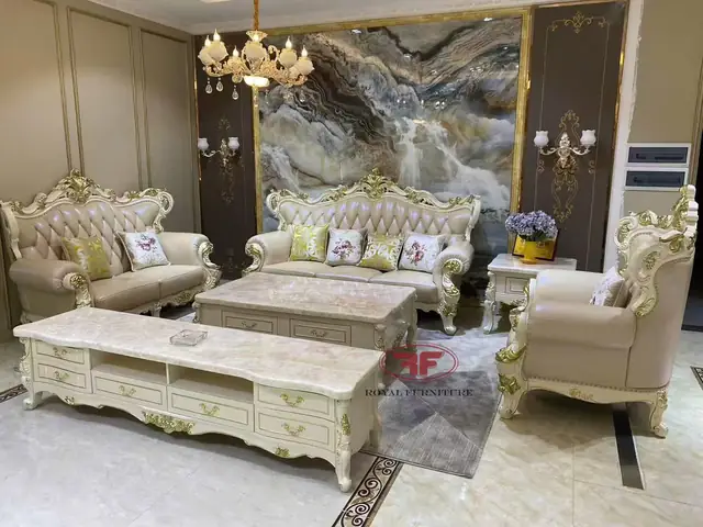 Chi tiết sản phẩm Bộ sofa phòng khách tân cổ điển gỗ tự nhiên :