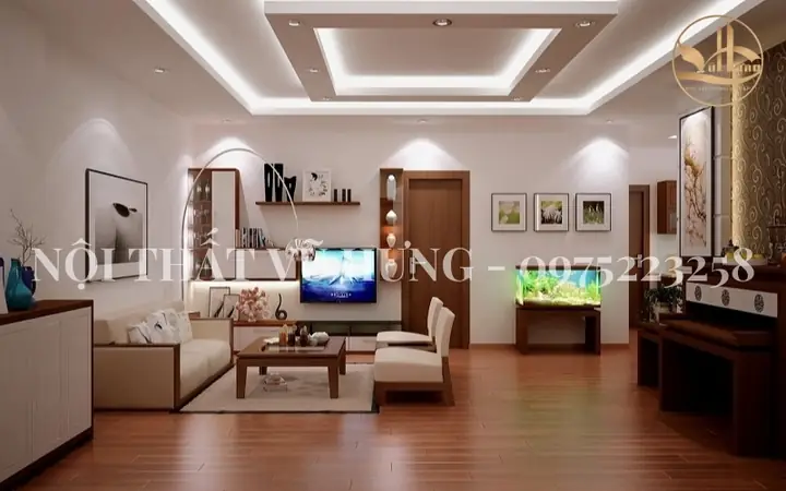Thiết kế trần thạch cao phòng khách giật cấp