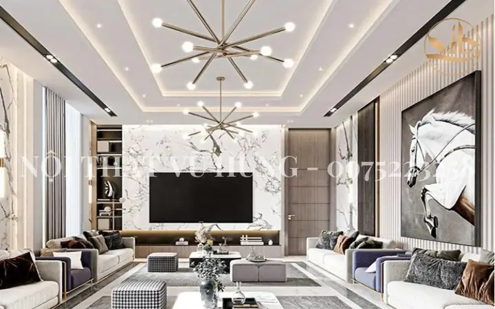 Thiết kế trần thạch cao phòng khách giật cấp