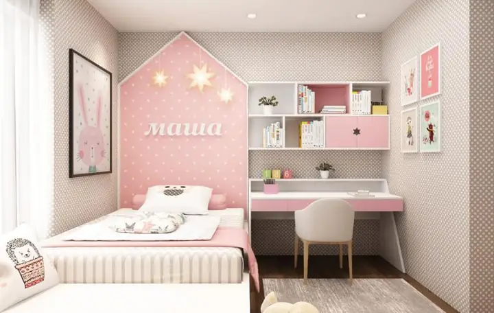 Mẫu 2: Thiết kế phòng ngủ 11m2 cho bé gái