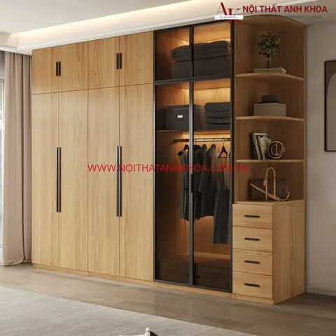 Tủ quần áo gỗ công nghiệp màu vàng vân gỗ đẹp hiện đại giá rẻ Tủ quần áo gỗ công nghiệp màu vàng vân gỗ đẹp hiện đại giá rẻ