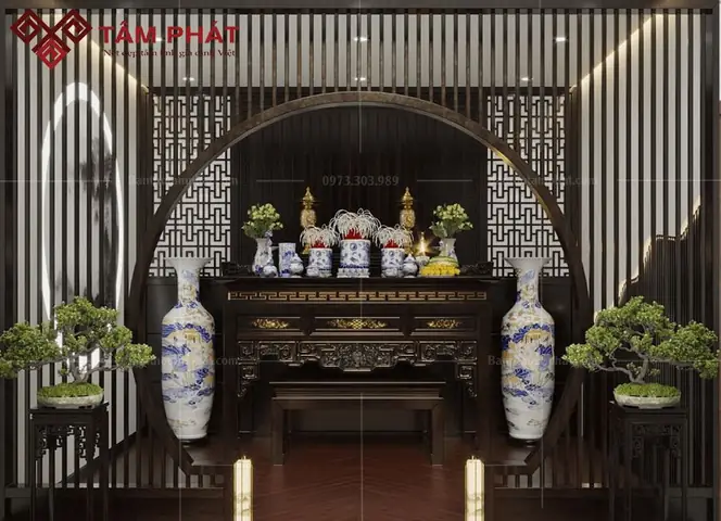 Phòng Khách Nhà Cấp 4 Đặt Bàn Thờ Có Vách Ngăn