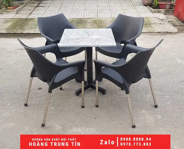 Ghế Nhựa Màu Đen, Chân Inox Cao Cấp - Hoàng Trung Tín