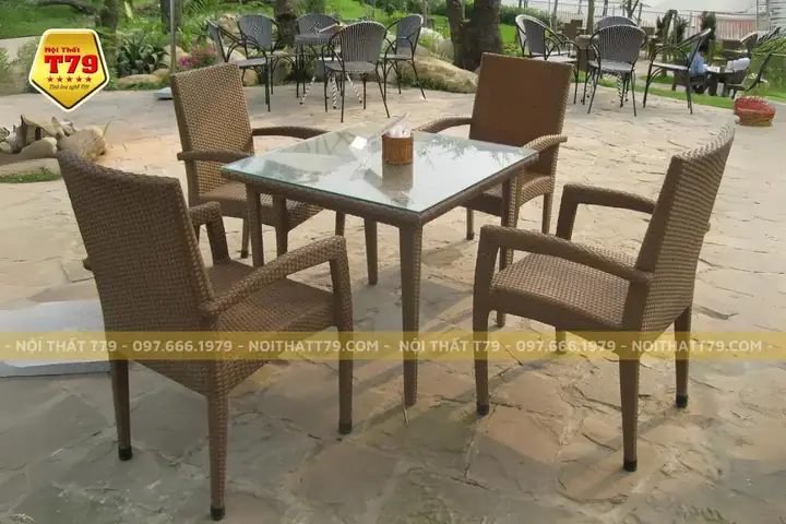 Bàn ghế cafe nhựa giả mây Bàn ghế cafe nhựa giả mây