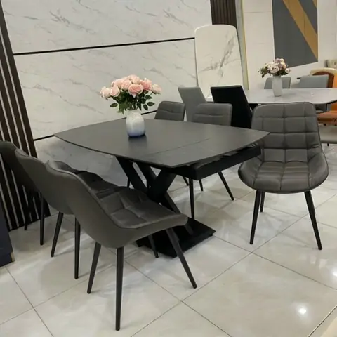 Bàn ăn thông minh mặt đá phiến kéo dài kèm ghế Loft Caro Bàn ăn thông minh mặt đá phiến kéo dài kèm ghế Loft Caro