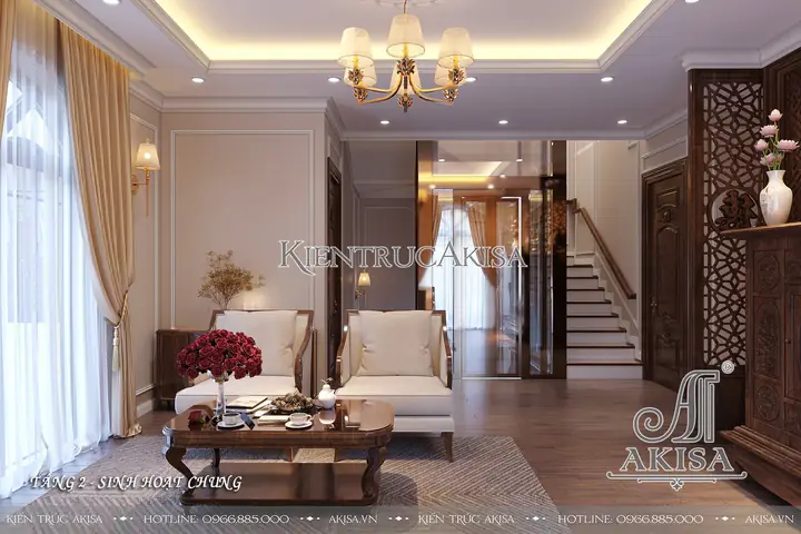 Phối cảnh 3D nội thất biệt thự tân cổ điển gỗ gõ đỏ NT22956: Phối cảnh 3D nội thất biệt thự tân cổ điển gỗ gõ đỏ NT22956: