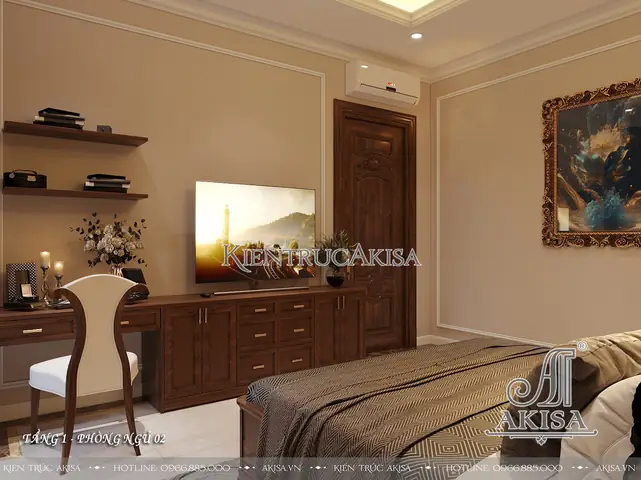 Phối cảnh 3D nội thất biệt thự tân cổ điển gỗ gõ đỏ NT22956: Phối cảnh 3D nội thất biệt thự tân cổ điển gỗ gõ đỏ NT22956: