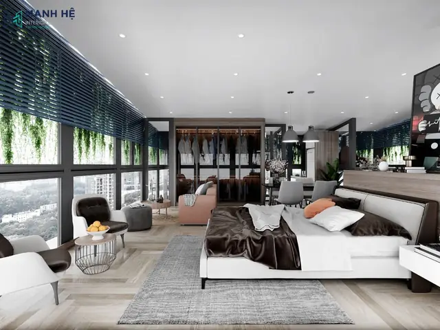 Thiết Kế Nội Thất Nhà Phố Phòng Khách Liền Phòng Ngủ