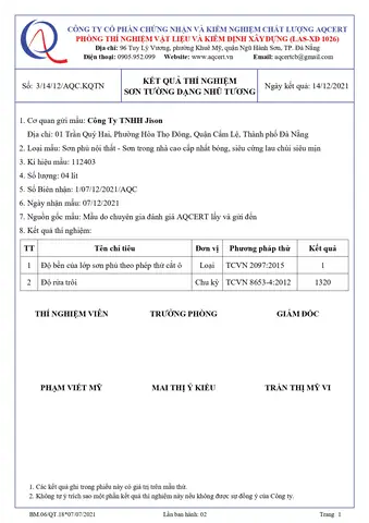 GIẤY CHỨNG NHẬN SƠN JISON