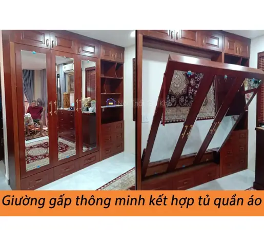 Giường gấp thông minh kết hợp tủ quần áo 1m6x2m