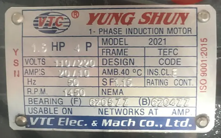 Thông Số Kỷ Thuật Động Cơ Điện Vtc 1.1kw 220v 4p