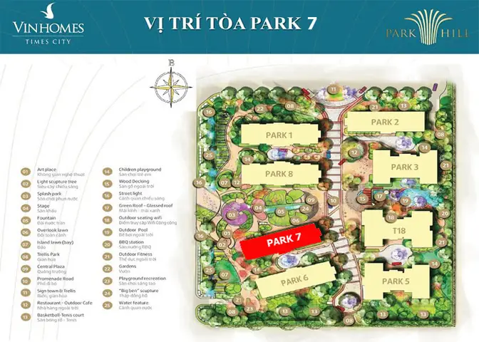 Mặt bằng layout căn hộ tòa Park 7 -Times City Park Hill