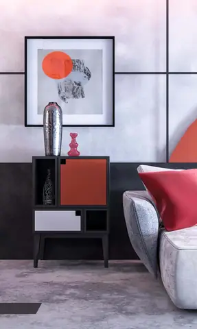 Thiết kế nội thất hiện đại với tông màu đỏ và xám theo phong cách Nhật Bản