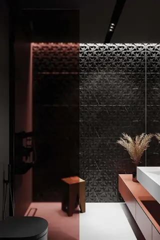 Thiết kế nội thất hiện đại với tông màu đỏ và xám theo phong cách Nhật Bản
