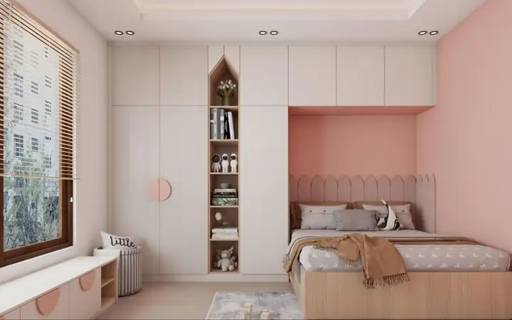 2.1 Thiết kế phòng ngủ sử dụng 2 tone màu trắng hồng làm chủ đạo