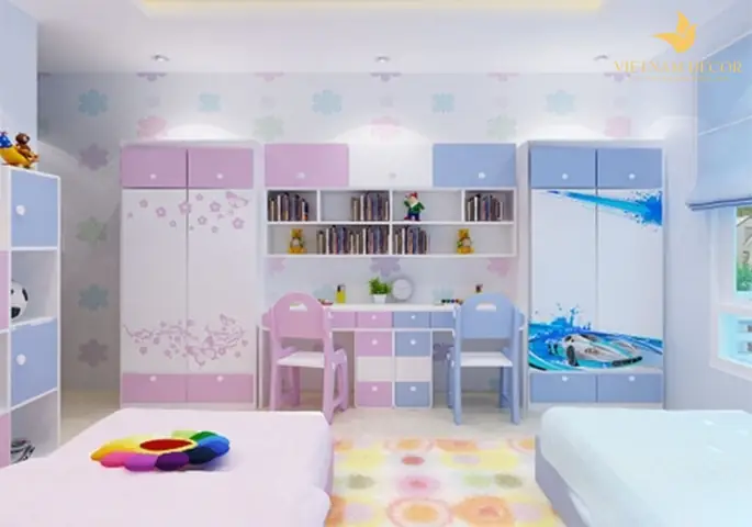 Mẫu thiết kế phòng ngủ đôi cho bé trai và bé gái