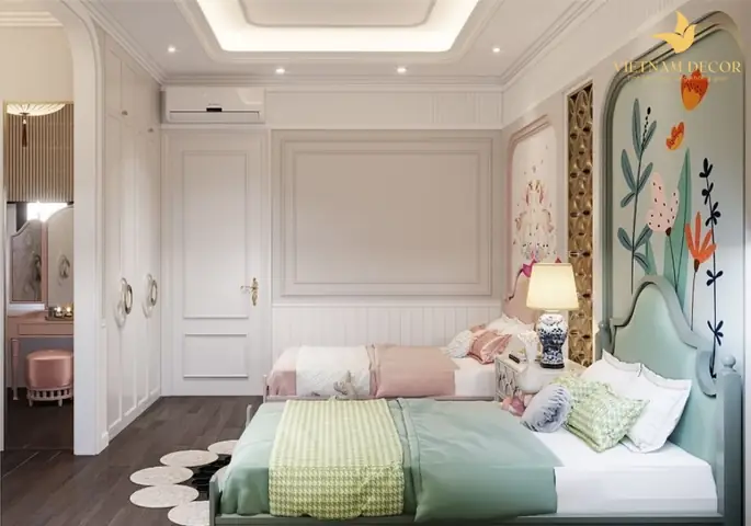 Mẫu thiết kế phòng ngủ đôi cho bé trai và bé gái
