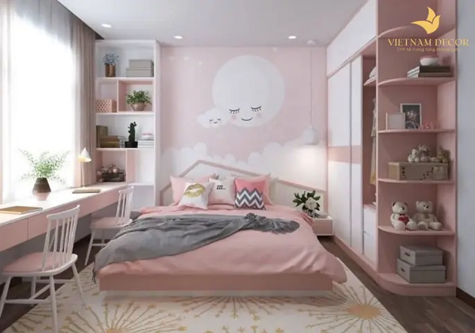 Mẫu thiết kế phòng ngủ cho bé gái đơn giản