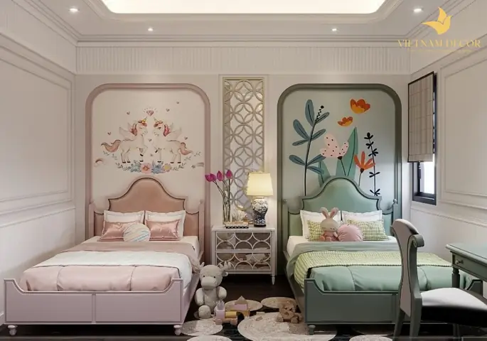 Mẫu thiết kế phòng ngủ đôi cho bé trai và bé gái