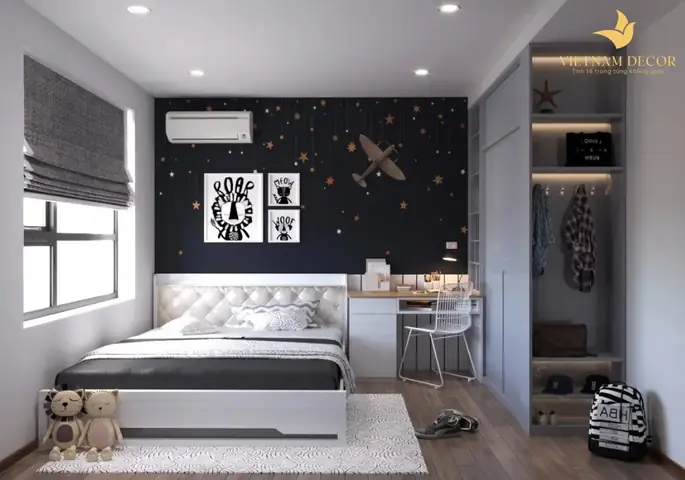 Mẫu thiết kế nội thất phòng ngủ cho bé trai đơn giản