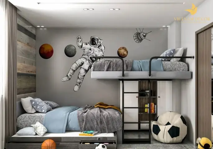 Mẫu thiết kế nội thất phòng ngủ cho bé trai đơn giản