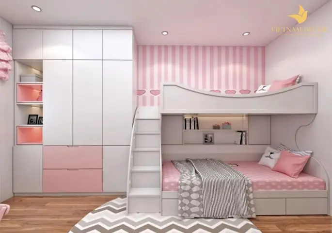 Mẫu thiết kế phòng ngủ cho bé gái đơn giản
