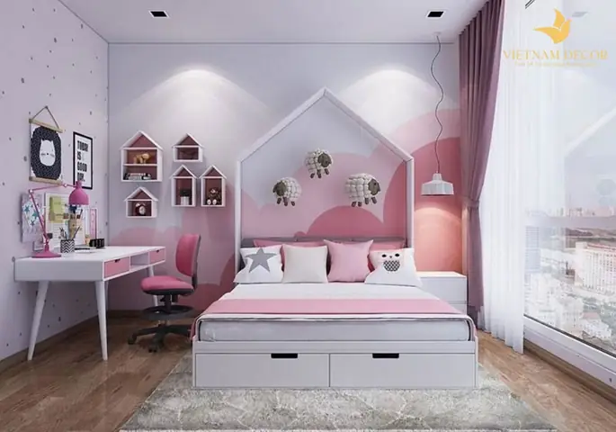 Mẫu thiết kế phòng ngủ cho bé gái đơn giản