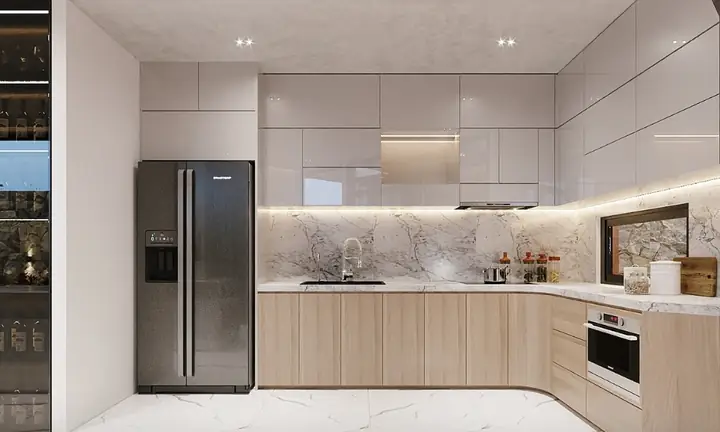 Mẫu tủ bếp chung cư chữ L hiện đại