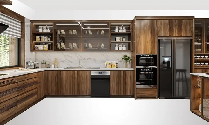 Tủ bếp chung cư sử dụng gỗ tự nhiên