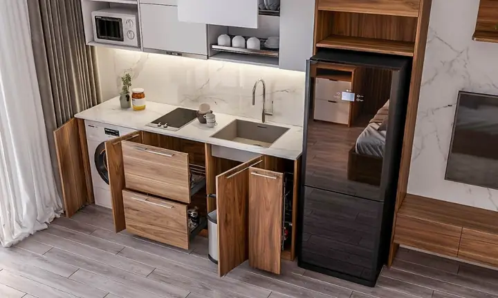 Tủ bếp chung cư sử dụng nội thất thông minh