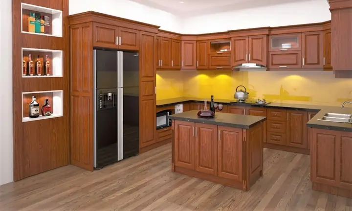 Tủ bếp treo tường cho chung cư bằng gỗ