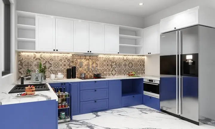 Tủ bếp chung cư màu xanh dương đậm