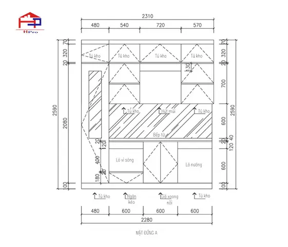 1. Thiết kế tủ bếp acrylic đẹp TBAC203 nhà anh Nam chữ i song song