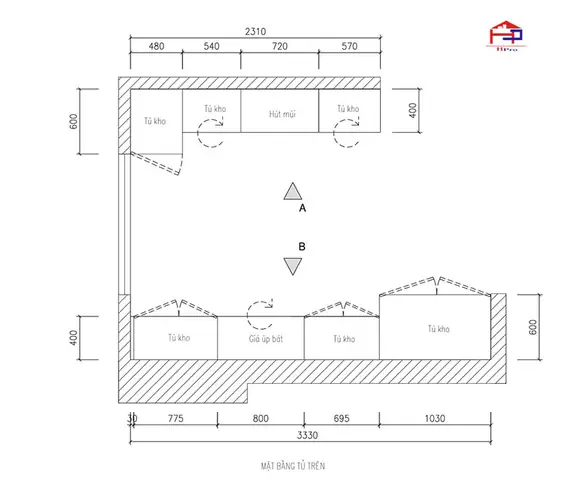 1. Thiết kế tủ bếp acrylic đẹp TBAC203 nhà anh Nam chữ i song song