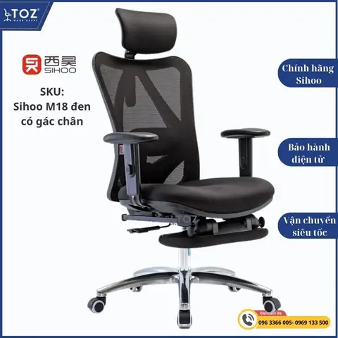 Mô Tả Ghế Công Thái Học Sihoo M18 Có Gác Chân