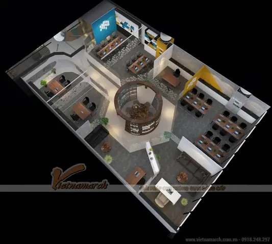 Thiết kế 3Dmax phối cảnh nội thất văn phòng Golden Net tầng 3 Dolphin 183m2 Thiết kế 3Dmax phối cảnh nội thất văn phòng Golden Net tầng 3 Dolphin 183m2