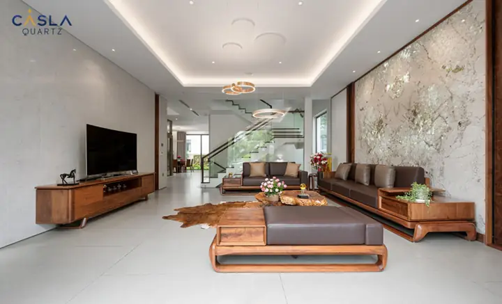Đá thạch anh nhân tạo cao cấp Caslaquartz ứng dụng tại siêu biệt thự Vinhome