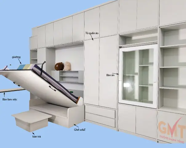 Nội Thất Xếp Gọn Cho Nhà Nhỏ, Thông Minh, Đa Năng Màu Trắng, Tích Hợp Giường Gấp, Bàn Làm Việc, Ghế Sofa, Bàn Trà, Tủ Quần Áo Và Bàn Ăn.kệ Cho Phòng Khách, Kệ Cho Nhà Bếp