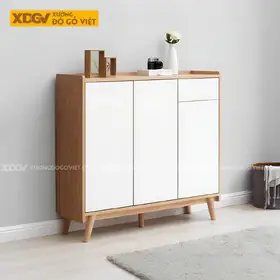 Tủ Gỗ Sồi Tự Nhiên Đựng Giày Dép Cánh Sơn Trắng Hiện Đại