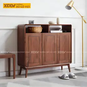 Tủ Đựng Giày Óc Chó Bo Tròn Góc Cánh Pano Vân Gỗ Tự Nhiên