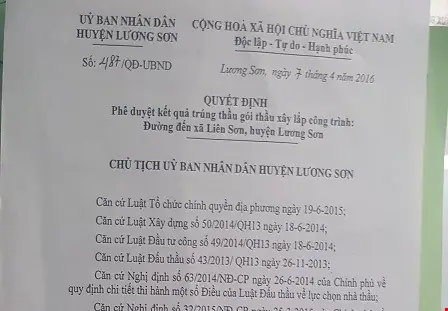 Lương Sơn (Hòa Bình): “Hài hước” vụ đấu thầu, chỉ có một nhà thầu được “lọt” hồ sơ vào