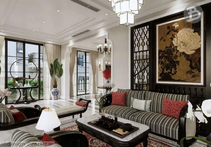 Mẫu thiết kế nội thất biệt thự 2 tầng có hầm Indochine 150m2 đẹp Mẫu thiết kế nội thất biệt thự 2 tầng có hầm Indochine 150m2 đẹp