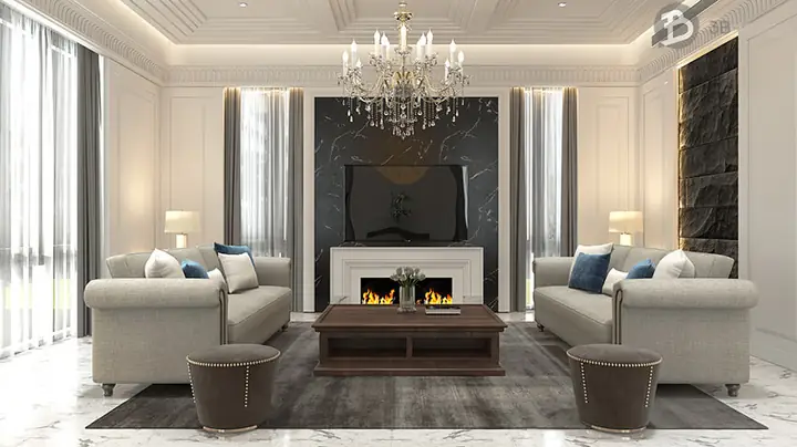 mẫu nội thất phòng khách phong cách chuyển tiếp Transitional Style đẹp