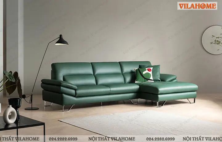 Sofa phoÌng khaÌch ÄeÌ£p goÌc da maÌu xanh luÌ£c
