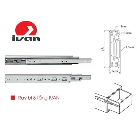 3. Ray trượt – ray kéo bi 3 tầng giảm chấn