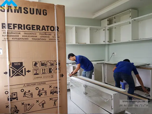 Thi cÃ´ng láº¯p Äáº·t tá»§ báº¿p Acrylic ACR01TD nhÃ  anh DÃ¢n